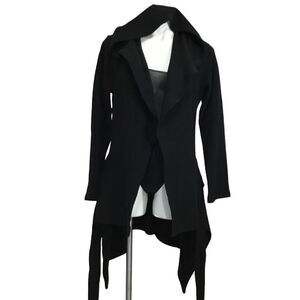 Marcellamoda Black Hooded Belted Wrap Asymmetrical Hem Sweater Size Medium
